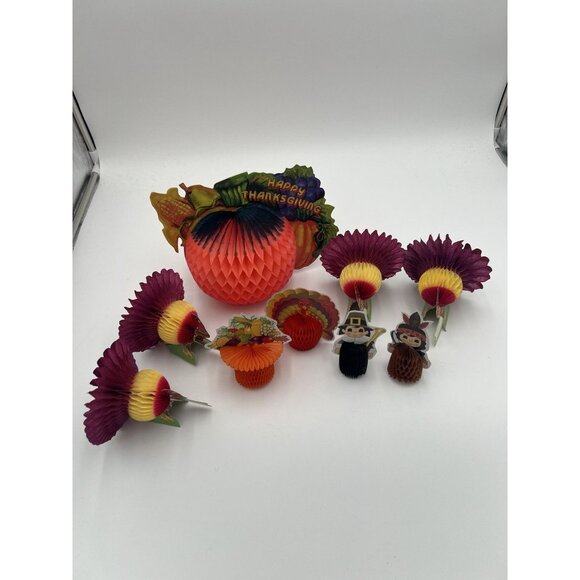 Vintage Lot Of 13 1978 Beistle Thanksgiving Decor Die-Cut Honeycomb Made In USA - Picture 2 of 15